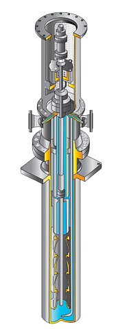 Вертикальный полупогружной двухкорпусной многоступенчатый насос типа VS6
